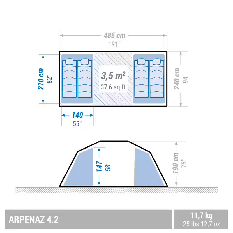 چادر اضطراری کچوا مدل Arpenaz 4.2