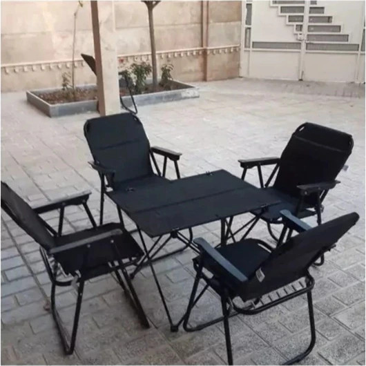 ست چهار نفره صندلی ساحلی تاشو 9 فنر و میز مسافرتی تاشو(پس کرایه)
