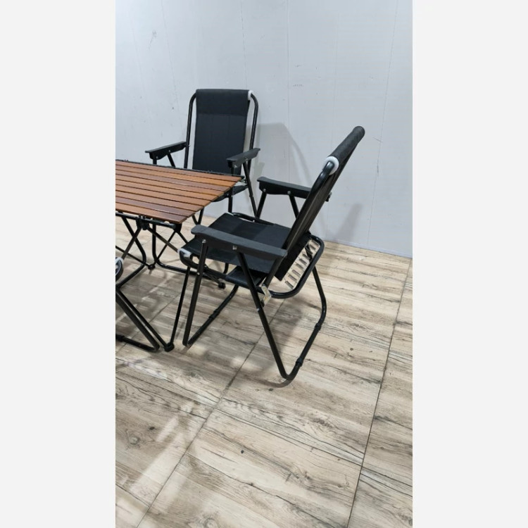 ست صندلی ساحلی تاشو 9 فنر و میز چوب طبیعی