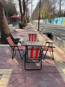 ست ۴ نفره صندلی تاشو مسافرتی با میز چوبی و ۷ فنر