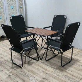 ست صندلی ساحلی تاشو سوئدی با میز چوب طبیعی